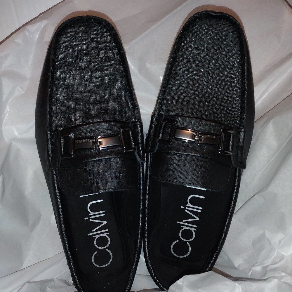 NWB/ CALVIN KLEIN, MAGNUS, BLACK LEATHER LOAFERS, MEN/ SIZE 8.5